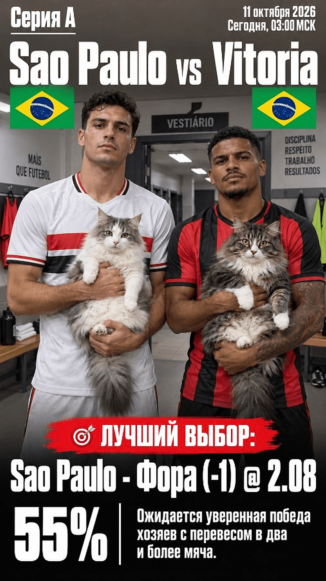 Прогноз Сан-Паулу - Витория на матч 11 октября 2026