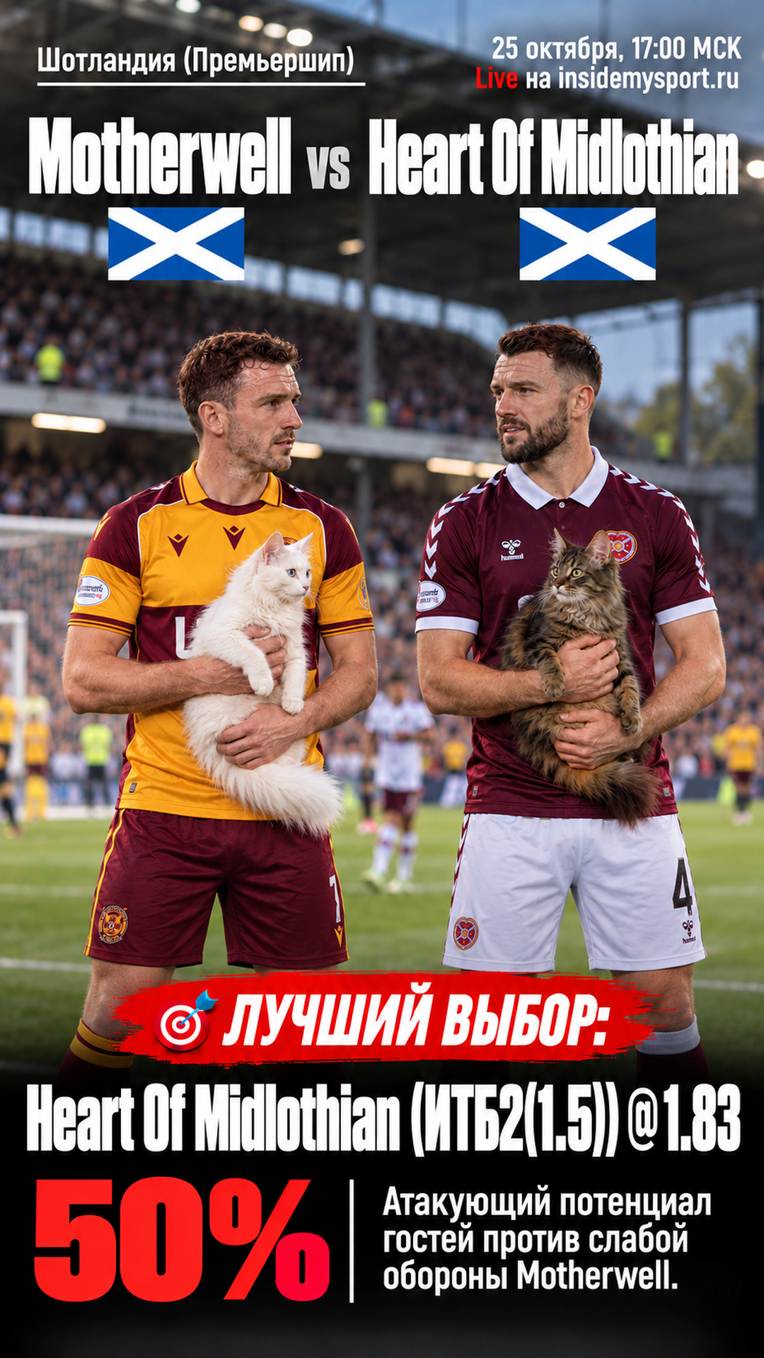 Прогноз Мазервелл - Харт оф Мидлотиан на матч 25 октября 2026