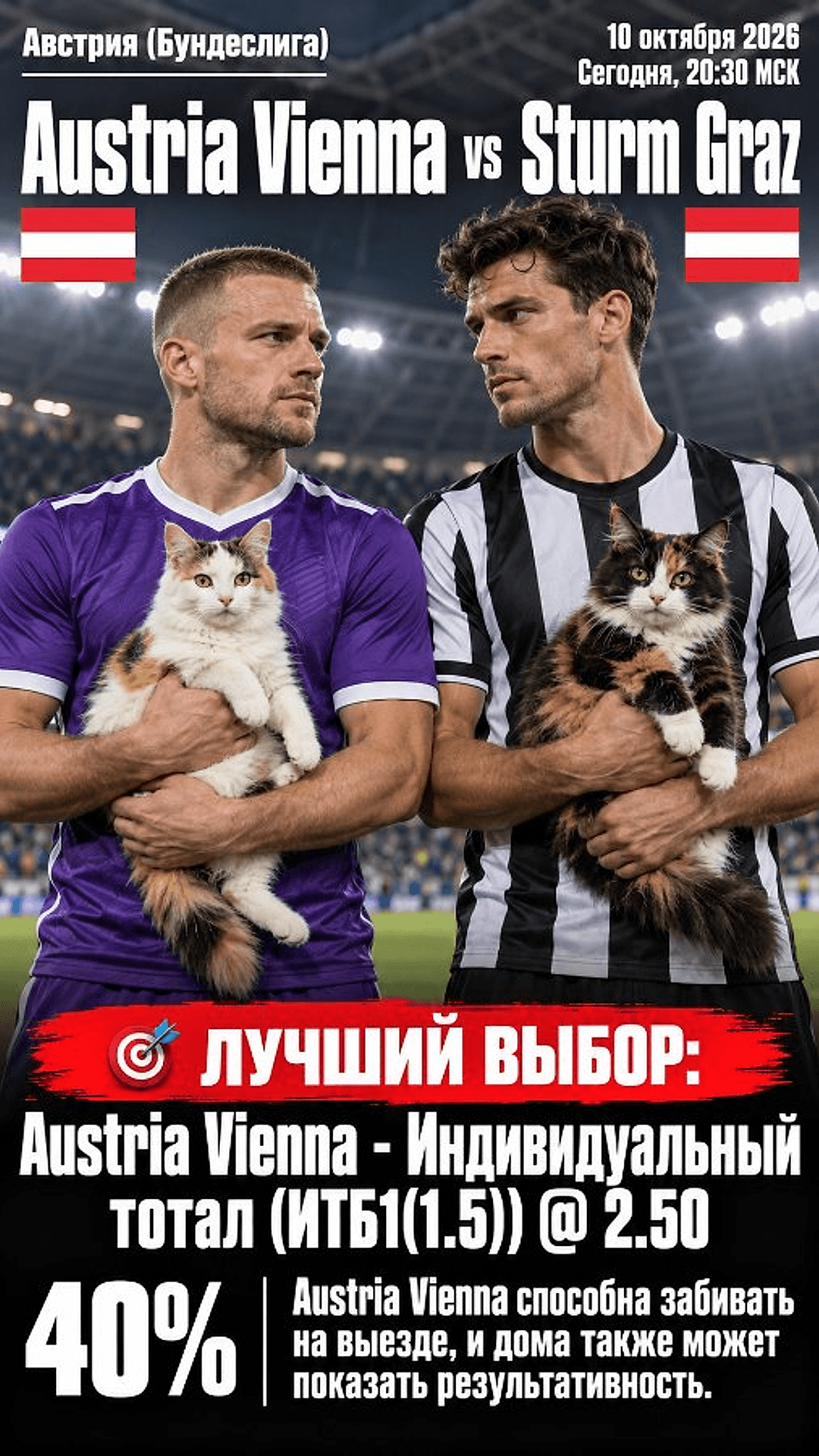 Прогноз Аустрия Вена - Штурм Грац на матч 10 октября 2026