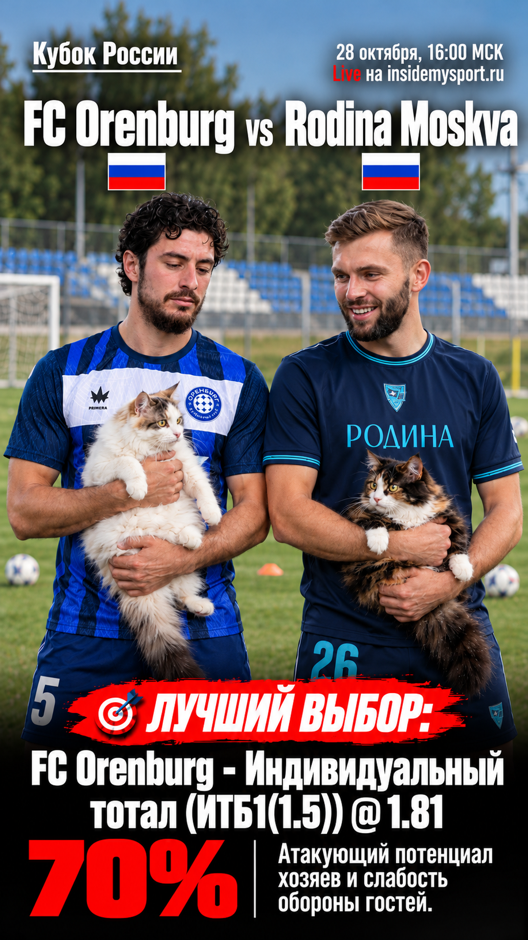 Прогноз ФК Оренбург - Родина Москва на матч 28 октября 2026