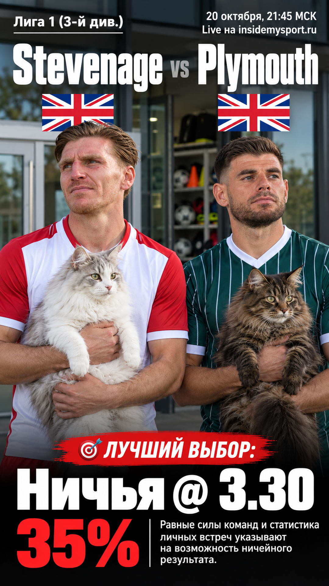 Прогноз Стивенейдж - Плимут на матч 20 октября 2026
