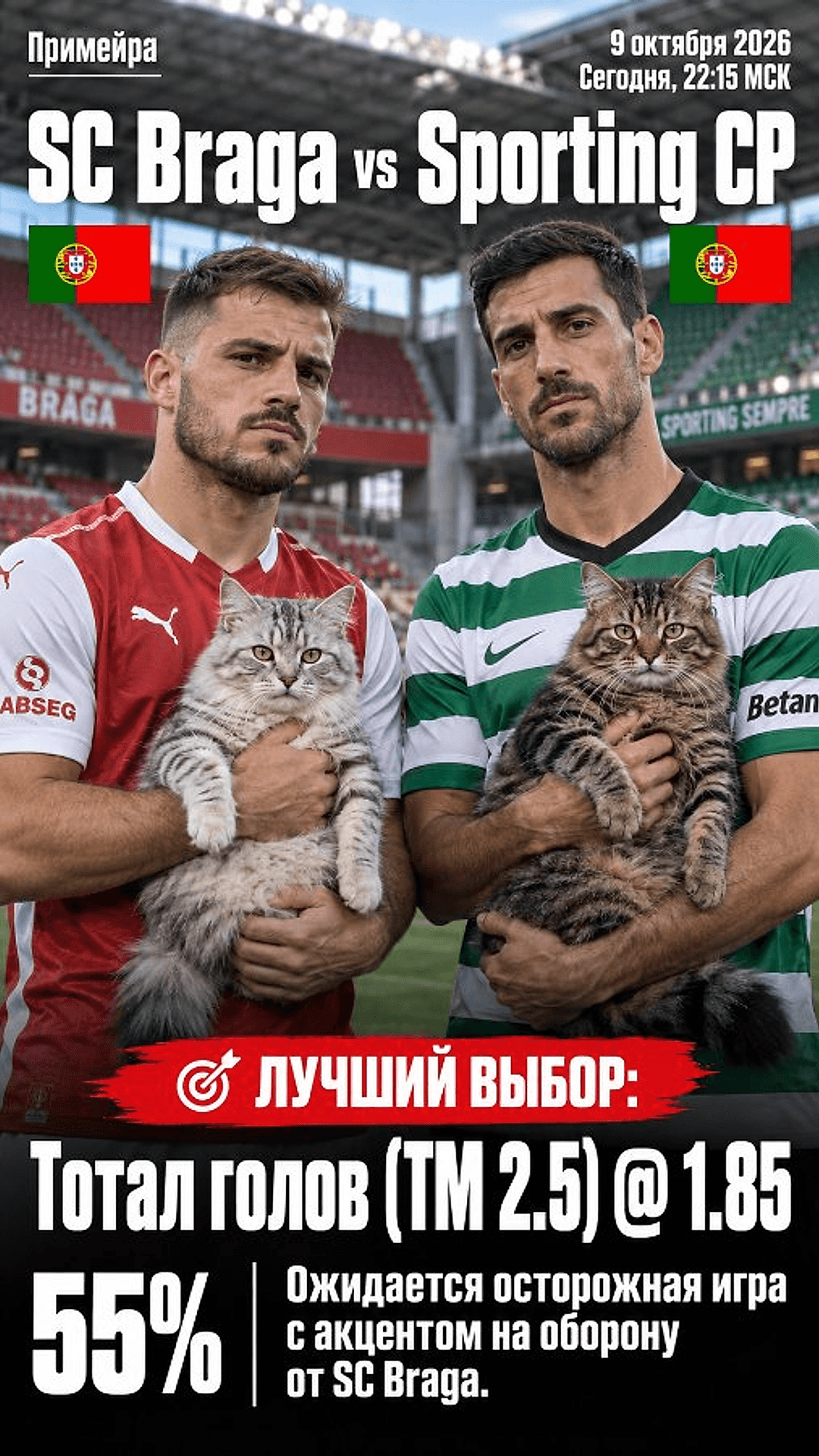 Прогноз Спорт Клуб Брага - Спортинг Клуб Порту на матч 9 октября 2026