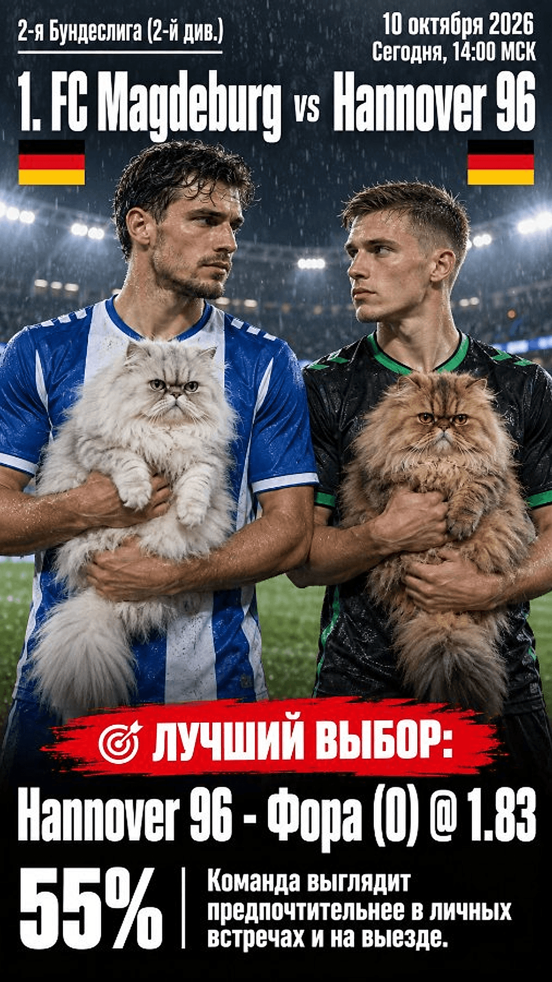 Прогноз 1. ФК Магдебург - Ганновер 96 на матч 10 октября 2026