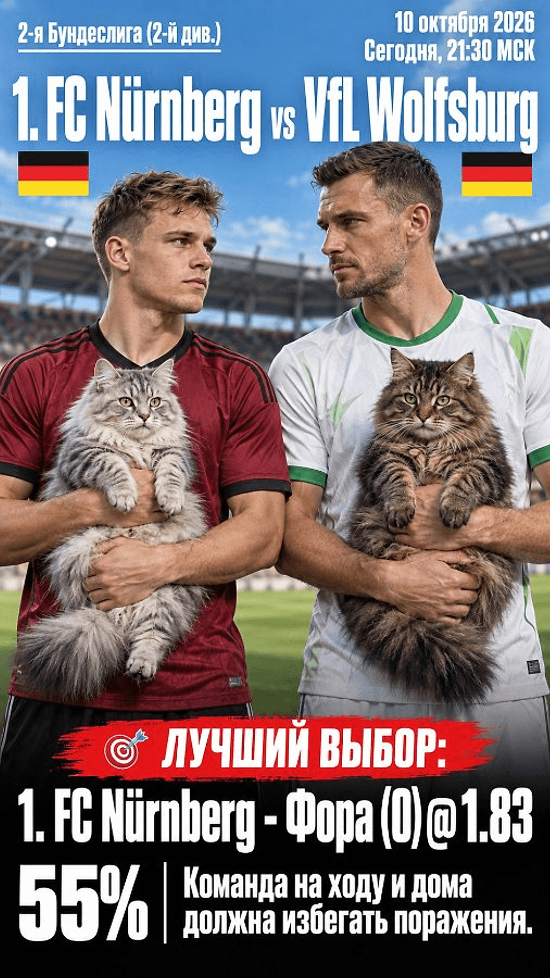 Прогноз 1. ФК Нюрнберг - ВфЛ Вольфсбург на матч 10 октября 2026
