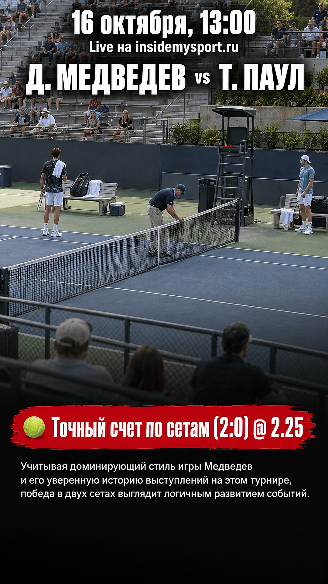 Прогноз Д. Медведев - Т. Паул на теннисный матч 16 октября 2026